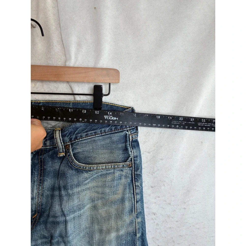Levis 505 Regular Fit Straight Leg Jeans Blue Denim Mens 32x32 Distressed 7798